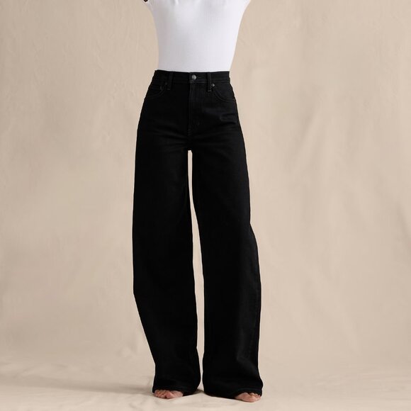 NWT Banana Republic Black 32 R The Icon Classic Wide Leg Jeans - Picture 1 of 10